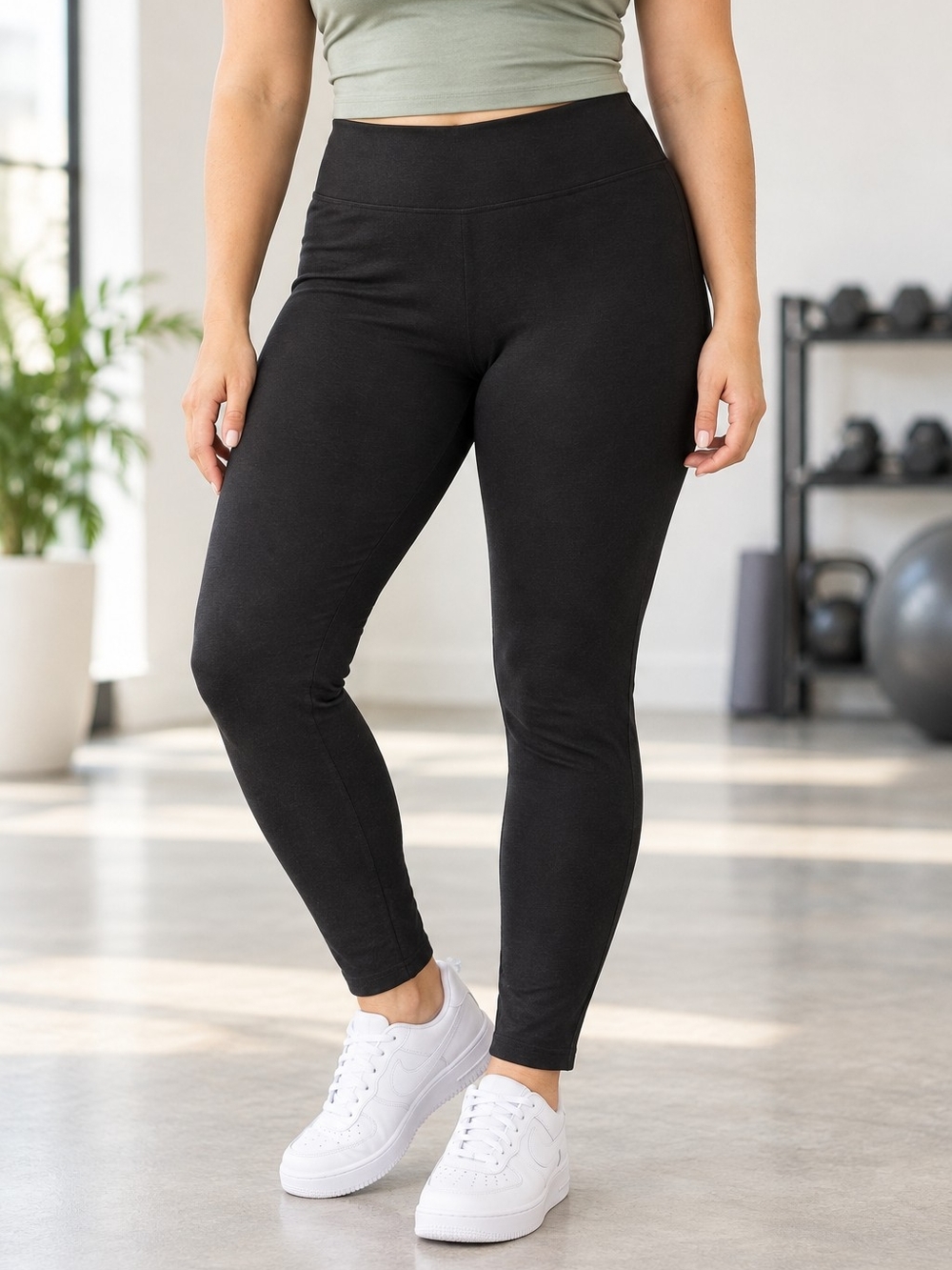 NWT Black High Rise Leggings L Stretch Cotton Y2K Basic Athlesuire Activewear Mi